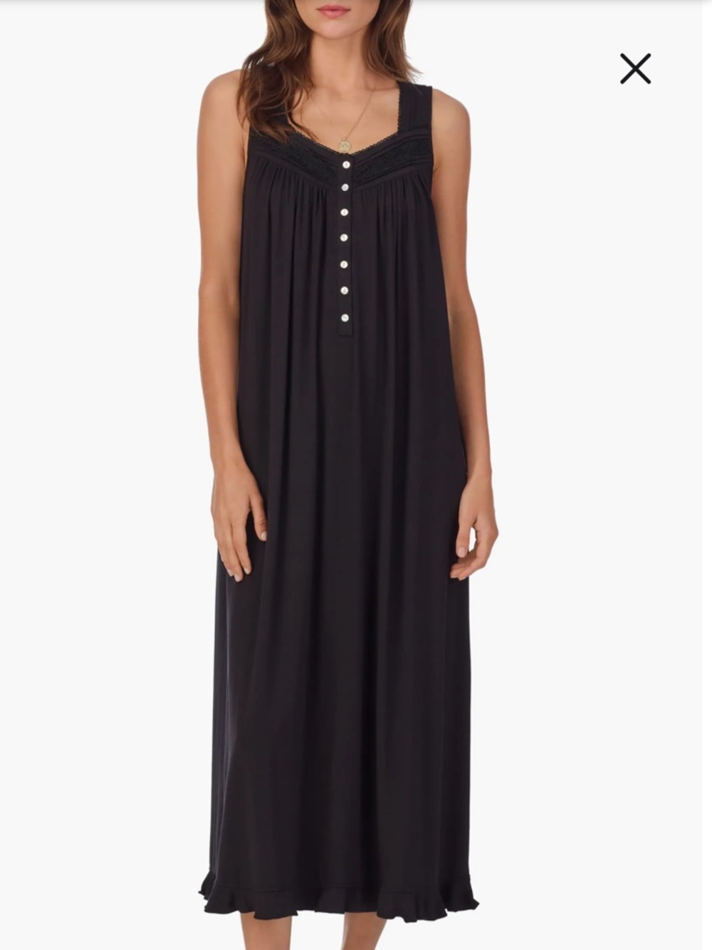 Eileen West Sleevess Black Lace-Trim Button-Front Top Ruffe Buttom